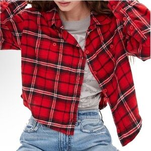 American Eagle Cropped Red Plaid Flannel